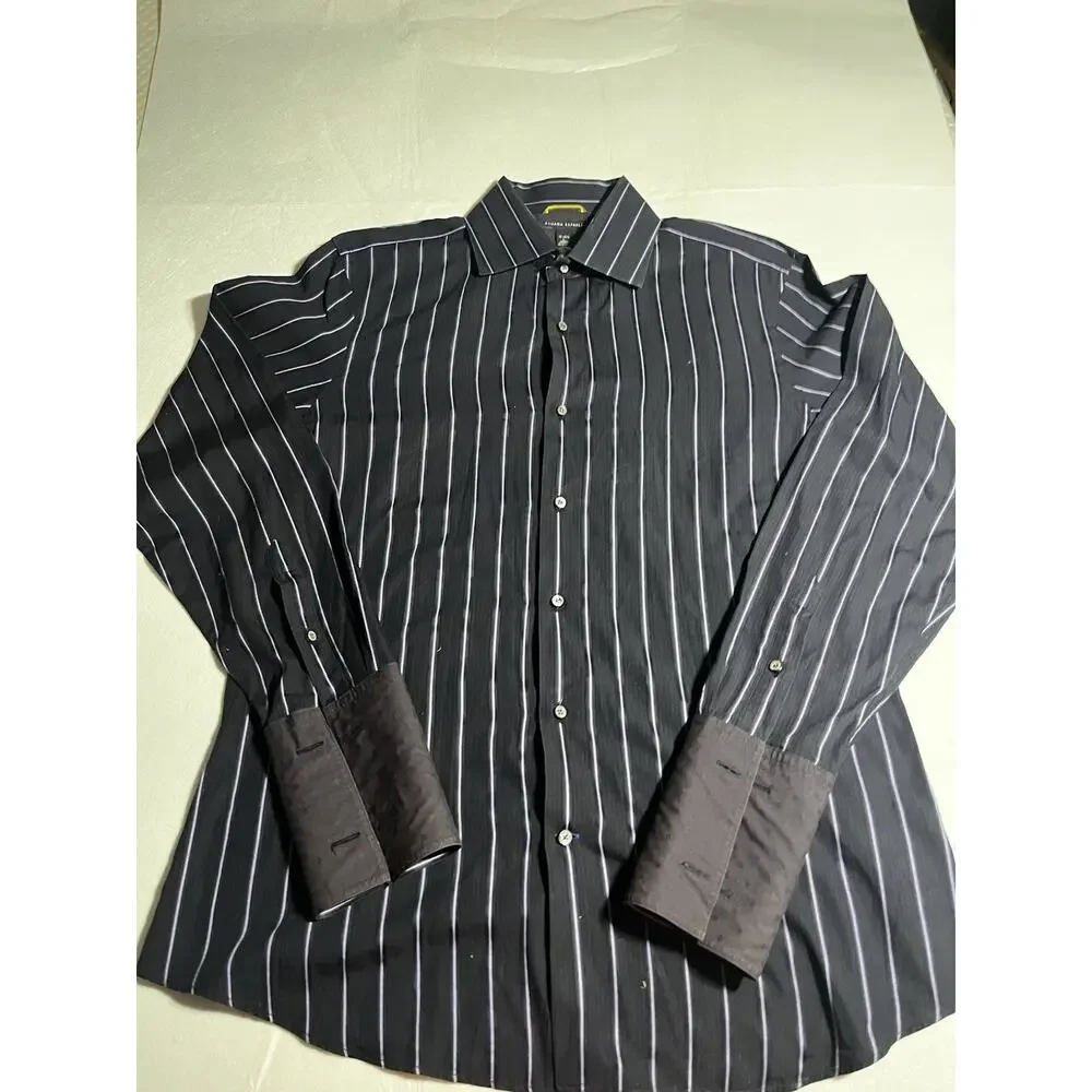 Banana Republic Mens 16-16.5 Black Stripe French Cuff Dress Shirt